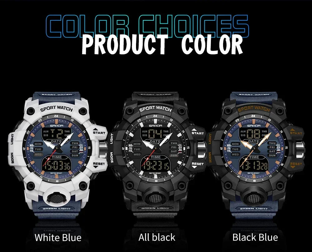 SANDA 6126 Military Man Alarm Stopwatch Quartz Wristwatch Male Digital Clock  Dual Display Men Watches Waterproof Sports Watch
