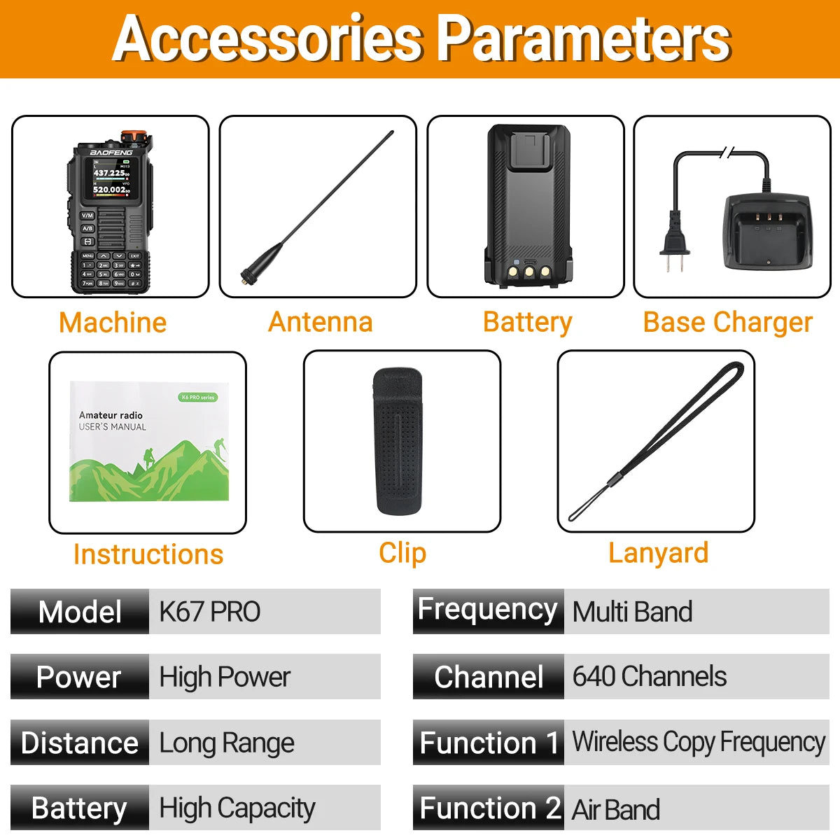 Baofeng UV-K67 PRO Walkie Talkie Long Range Multi Band Wireless Copy Frequency DTMF 640CH NOAA Type-C Ham Two Way Radio UV-5R