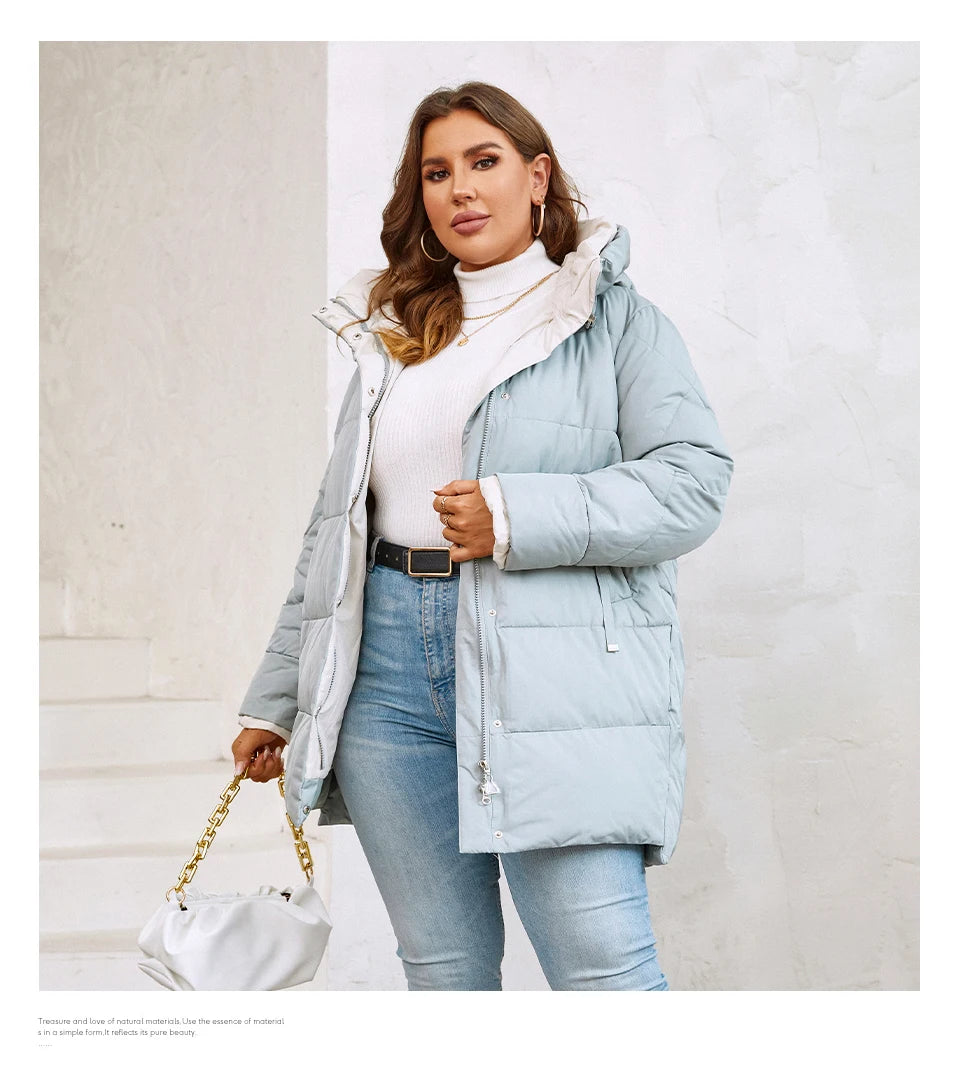 HaiLuoZi 2023 New Plus Size Women Winter Jacket XL-6XL Thick Female Outwear Slant Pockets High-quality Quilted Women's Coat 1115