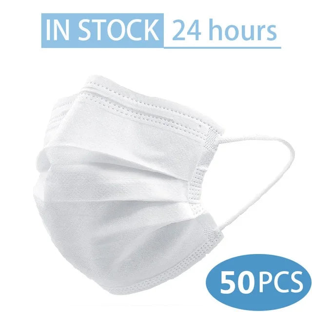 In Stock 10/50PCS Mask Disposable Face Mask Black Nonwove 3 Layers Mouth Mask Filter Anti Dust Breathable Protective Adult Masks