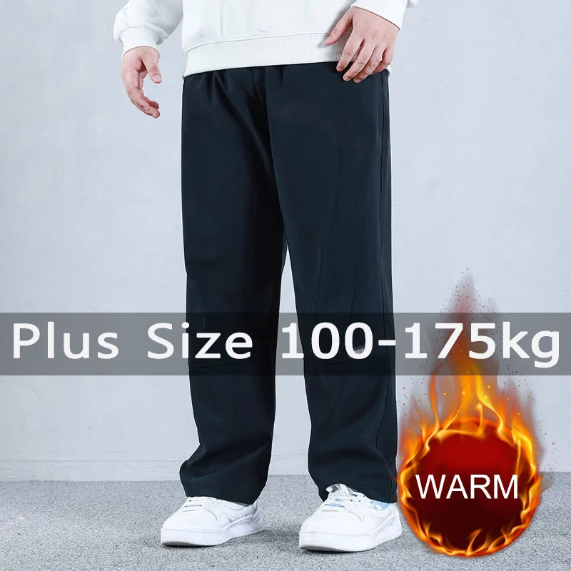Plus Size Men Pants Winter Warm Plush Lining Solid Color Long Trousers 6XL 7XL 8XL 9XL 10XL 100-150kg Big Size Men Clothing