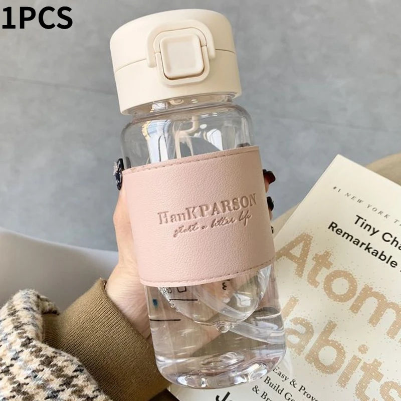 500ML Portable Water Bottle with Straw, Cute Leak-Proof Plastic Milk Cup Coffee Mug Tea Juice Cup Festive Christmas Casual Style