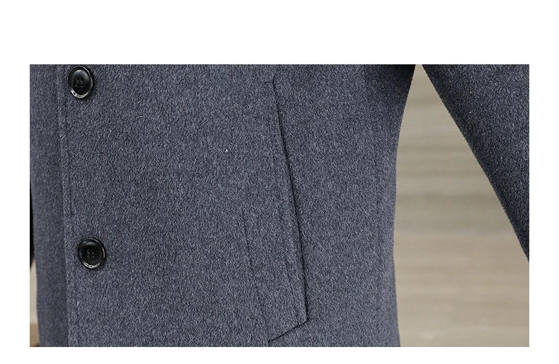 Men's Long Wool Coat High Quality Trendy Fashion Handsome Solid Color Wool Trench Coat with Removable Thickened down Inner Liner
