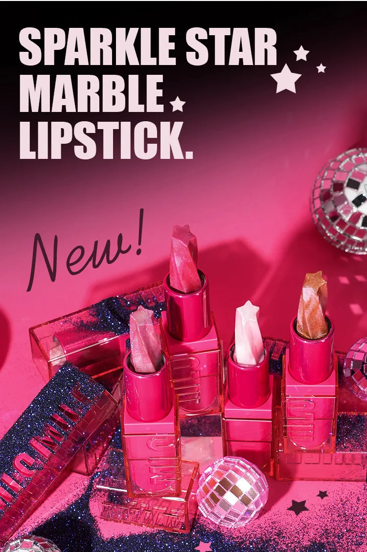 Spiral Star Lipstick Moisturizing Waterproof Matte Glitter Marble Non Stick Long Lasting Lip Gloss Pearlescent Shine