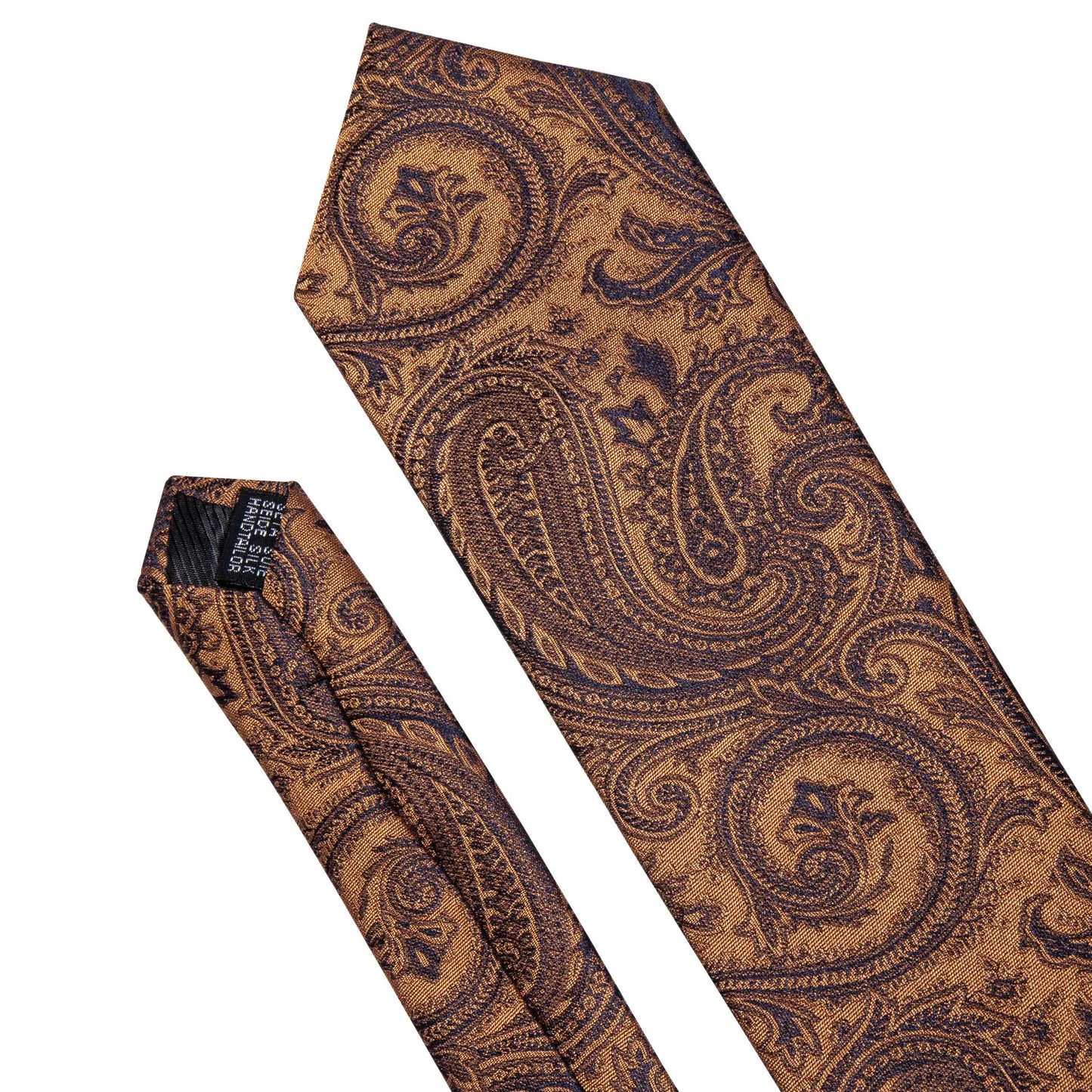 Barry.Wang Orange Brown Silk Mens Tie Hanky Cufflinks Set Gold Coffee Jacquard Designer Necktie For Male Wedding Business Party