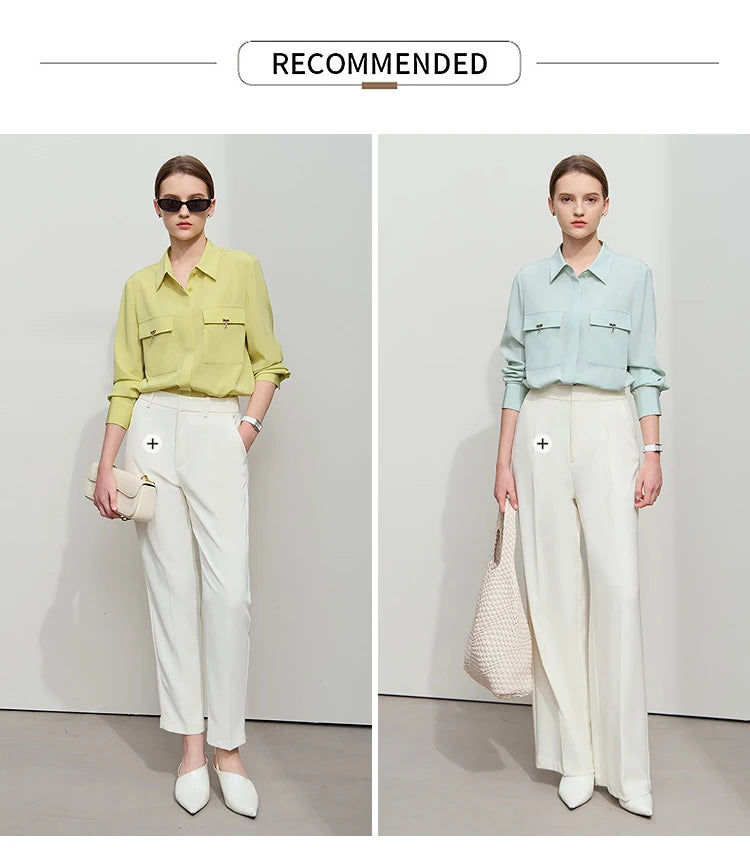 AMII Minimalist Chiffon Shirt Women 2025 Spring New Temperament Gentle Lapel Bamboo Work Pocket Concealed Button Tops 12521032