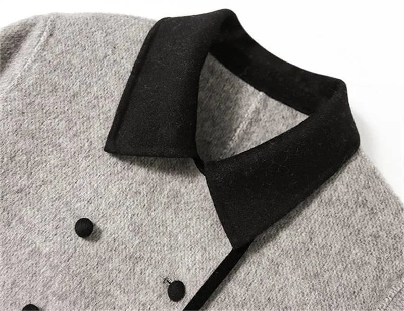New High Quality Woolen Coat Female Autumn Winter Fashion Korean Slim Casual Versatile Style Contrast Color Wool Overcoat Women