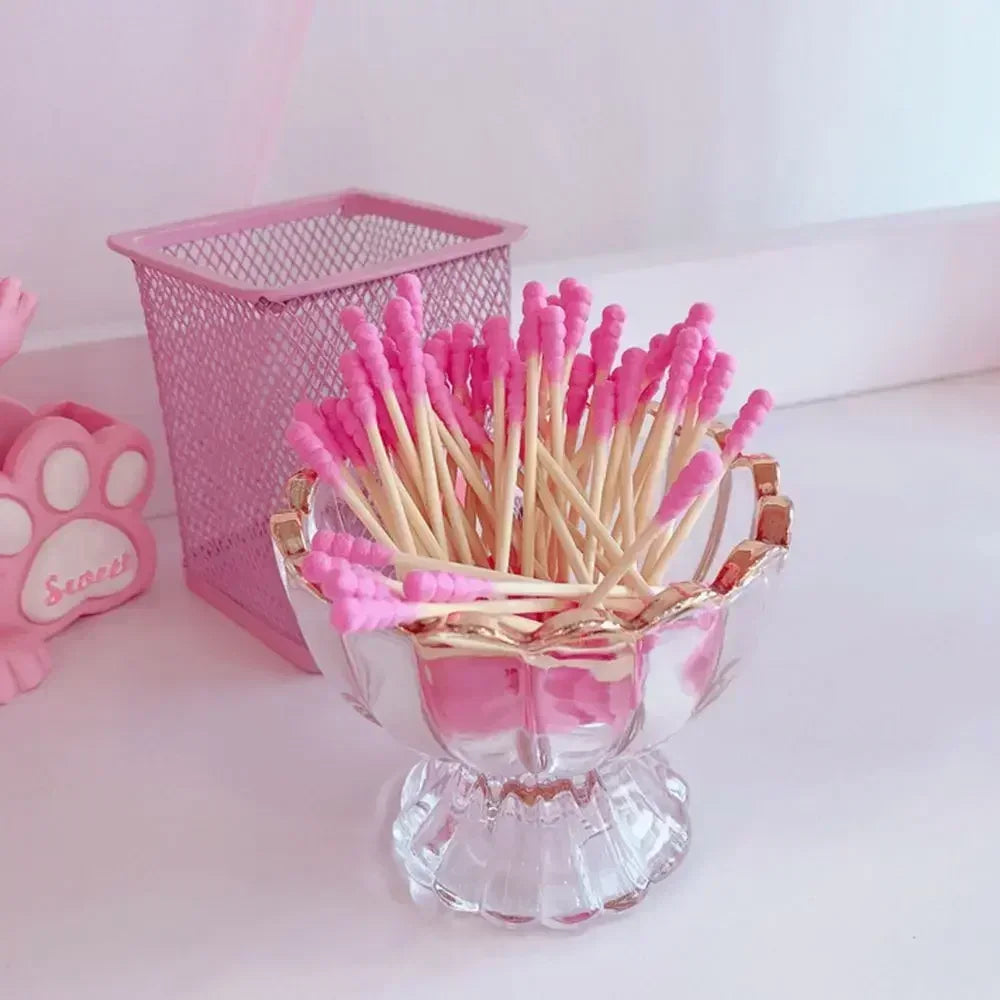 100-300Pcs Pink Double Head Cotton Swab Sticks Cotton Buds Tip for Medical Nose Ears Cleaning Accessories Female Make Up Remover