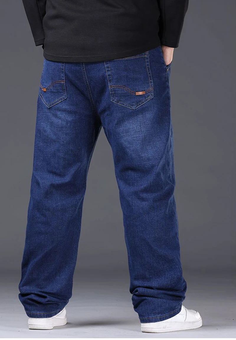 Men Fashion Plus Size 38 40 Black Jeans Male Business Daily Casual Loose Denim Pants Minimalist Stretch Straight Leg Trousers