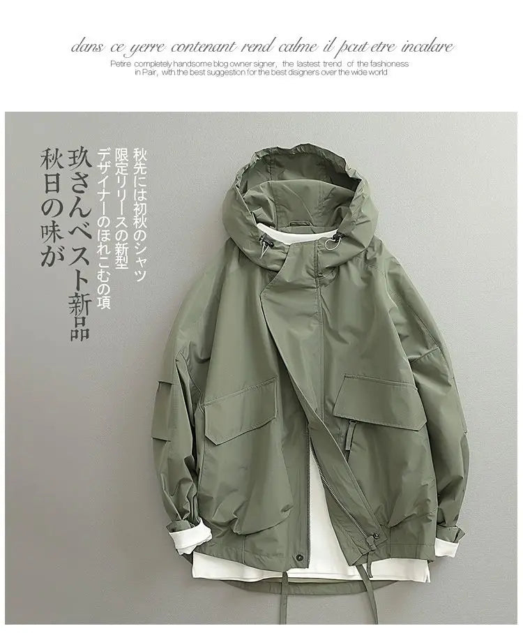 Spring Autumn Windbreak Jackets Men Japanese Vintage Fashion Three-dimensional Hoodie Loose Male Coat Bomber Jacket Men Clothing