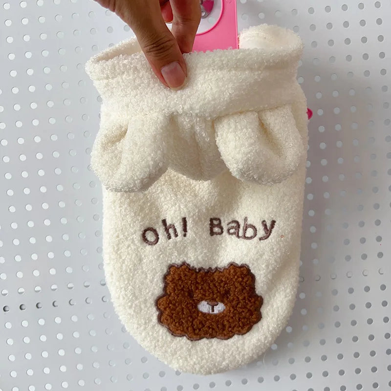 Pet Clothing Small Dog Cat Teddy Velvet Dog Clothing Autumn/Winter Warm Vest Bear Ear Transformation Dress Puppy Clothes