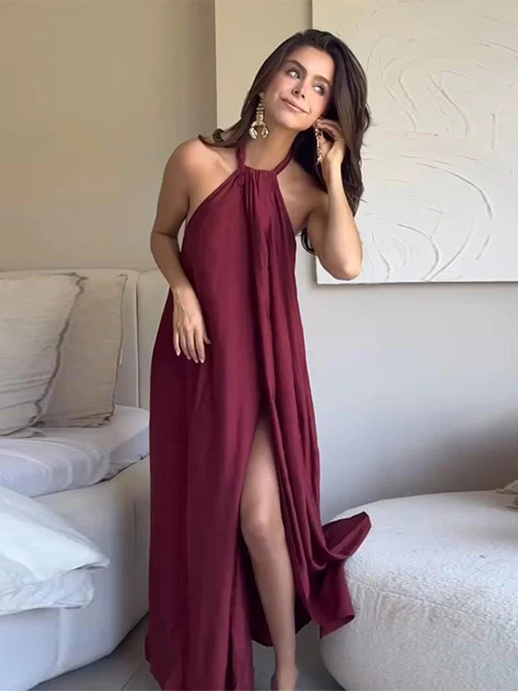 Fashion Women' S Long Dresses Halter Elegant Backless Sleeveless Split Dress Female Summer New Lady Beach Vacation Robes