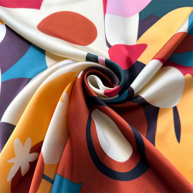 70*70cm Silk Square Scarf Women Soft Flower Print Hairband Foulard Neckerchief Hijab Tie Bag Ribbon Headband Fashion Decoration