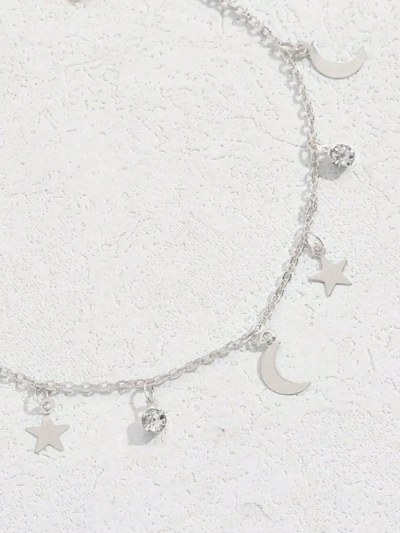 1pc Elegant Women'S Ankle Bracelet - Bohemian Style with Floral & Star Charms, Rhinestone Accents, Stainless Steel Charm Bracele