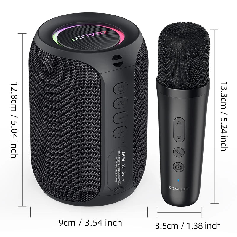 ZEALOT-S62M Karaoke Machine Portable Bluetooth 5.3 Speaker System with 1-2 Wireless Microphones Home Family festival Gifts