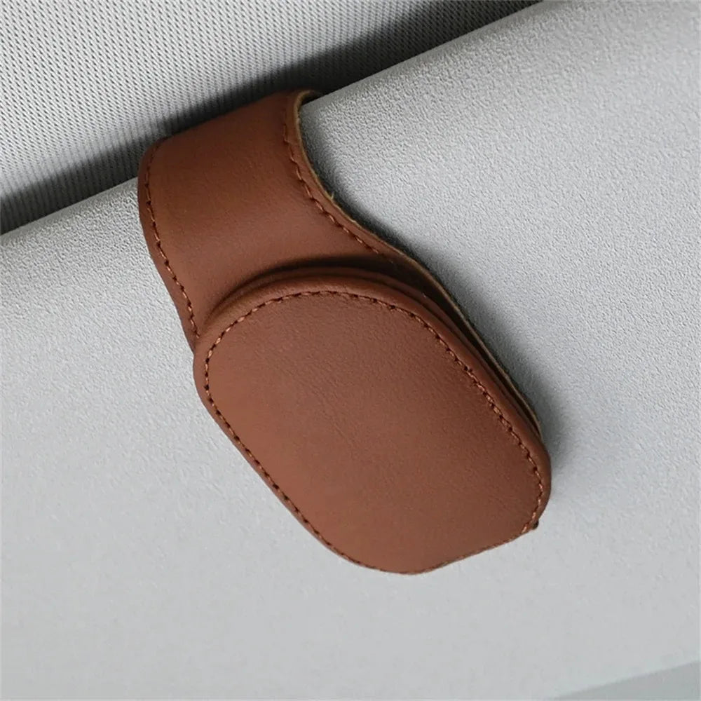Magnetic Leather Eyeglass Clip Auto Sun Visor Glasses Storage Sunglasses Card Ticket Holder Stand Car Interior Accessories