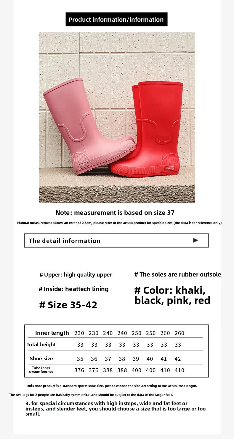Women's High-Top Rain Boots Spring Autumn Waterproof Slip-Resistant Long Tube Shoes for Outdoor Work PVC Material Knee-High