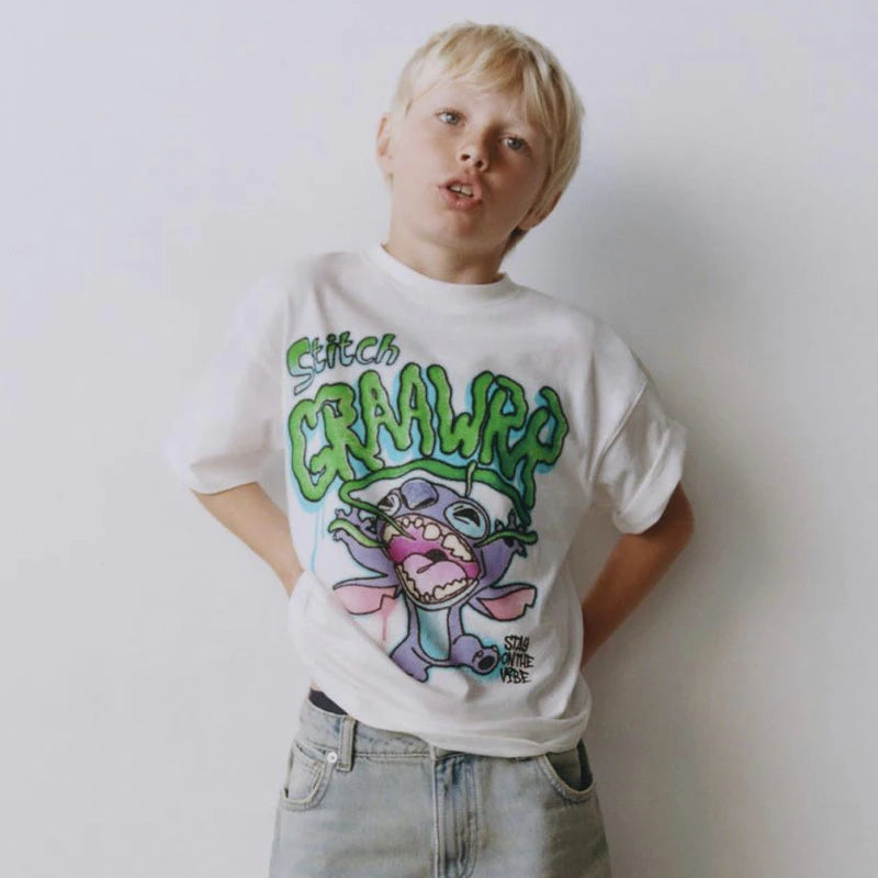 Mickey TShirt 2025 Summer Loose Casual Base Shirt Pure Cotton Tees New Design Round Neck Tops Toddler Cartoon Short Sleeve