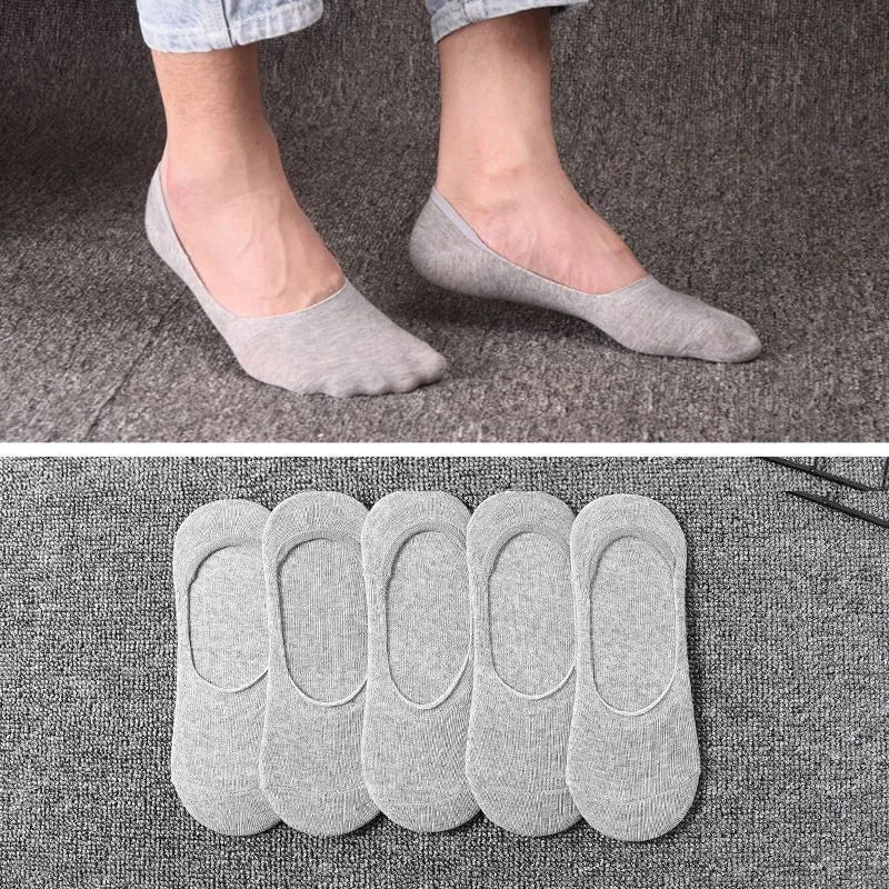 5 Pairs Plus Size 47,48 Mens Boat Socks Large Summer Non-slip Silicone Invisible No Show Sock Slippers Cotton Black Sporty Meias