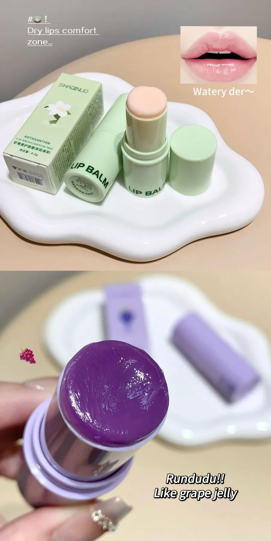 3-Color Lip Balm - Osmanthus, Jasmine Tea, and Grape Scents ,lip care, hydrating and nourishing