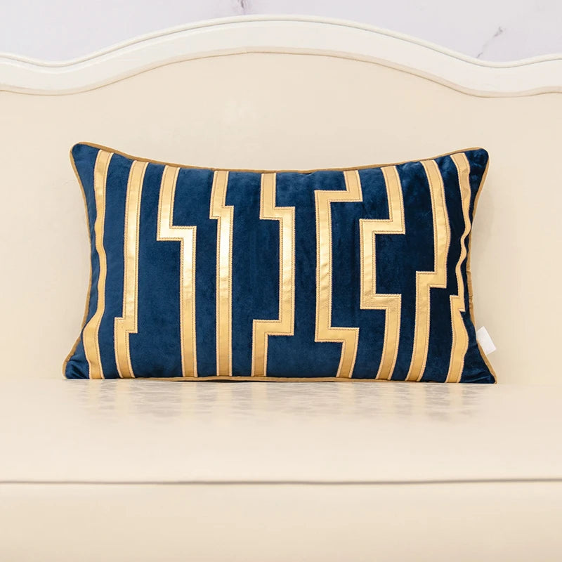 Aeckself Luxury Geometric Plaid Gold Grey Leather Embroidery Velvet Cushion Cover Home Decor Throw Pillow Case White Grey Black