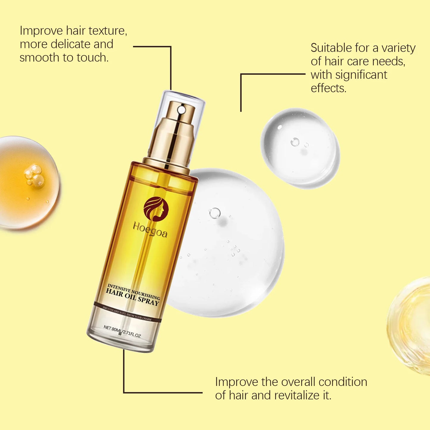 Hoegoa 80ml Nourishing Hair Care Essential Oil spray Soften and Nourish Hair, Moisturize, Improve Dry Scalding Dyeing Care spray