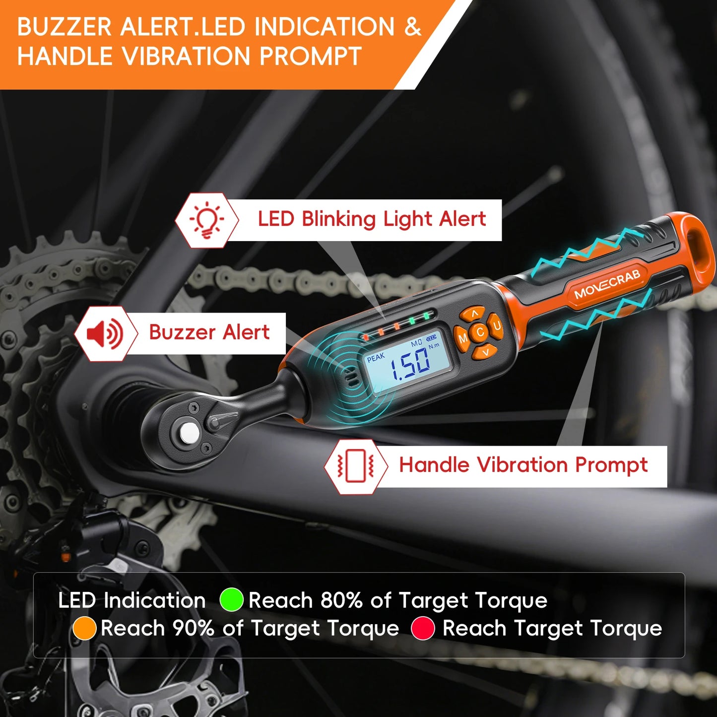 MOVECRAB 40Pcs Bike Digital Torque Wrench Set, 1/4-Inch Drive 1-22 Ft.lb/1.5-30 N.m with Bits & Sockets for repairing Bike