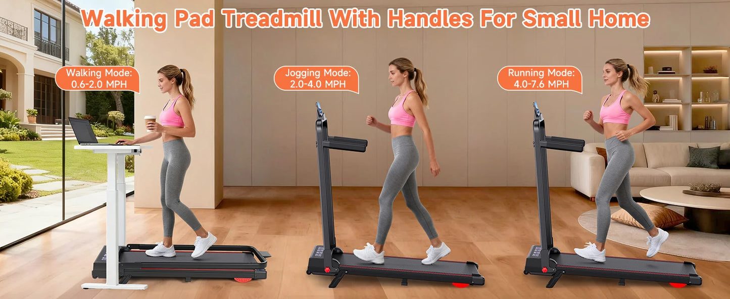 Incline Walking Pad Treadmill for Home Small,2.5 HP Quiet Under Desk Treadmill with 300lbs Capacity,