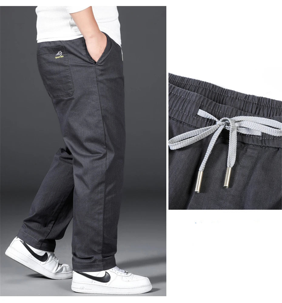Plus Size 12XL Pants Men Casual Trousers Elastic Waist Straight Pants Male Fashion Grey Black Pants Big Size 10XL 12XL