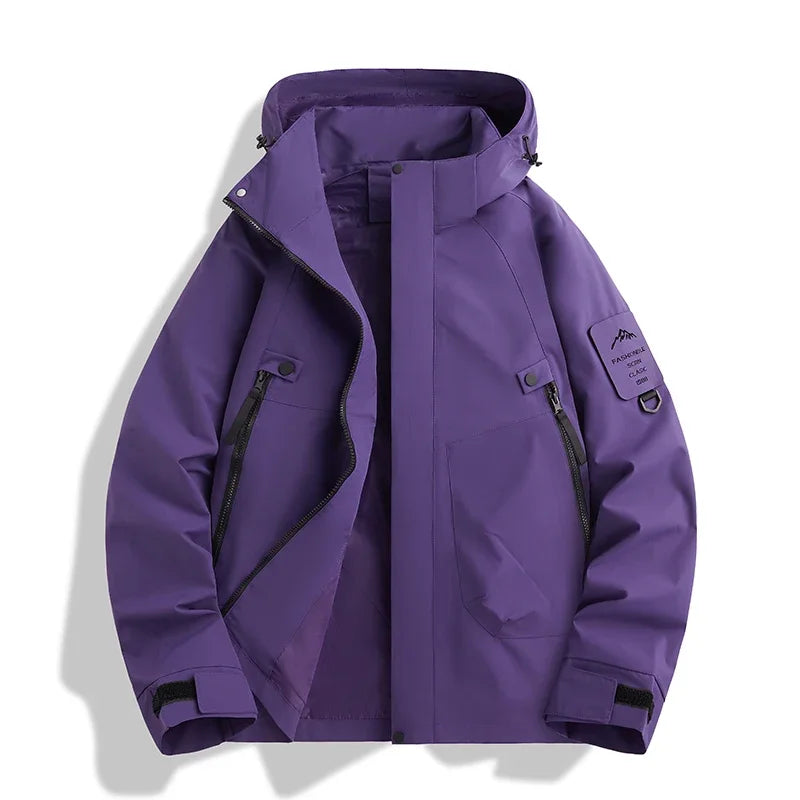 New Outdoor Waterproof Hooded Jacket Unisex Spring Autumn Loose Thin Workwear Windproof Coat for Men's Hiking Camping Activities