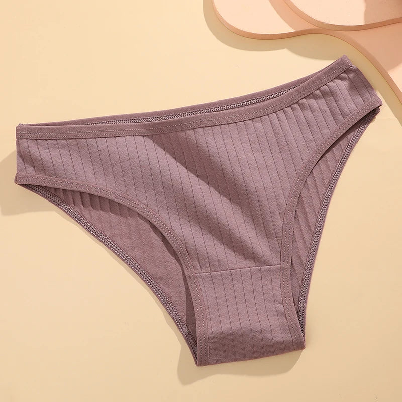 FINETOO 9PCS/SET Cotton Striped Underwear Women's Panties Sexy Soft Solid Color Briefs Female Comfortable Stretch Lingerie M-XL