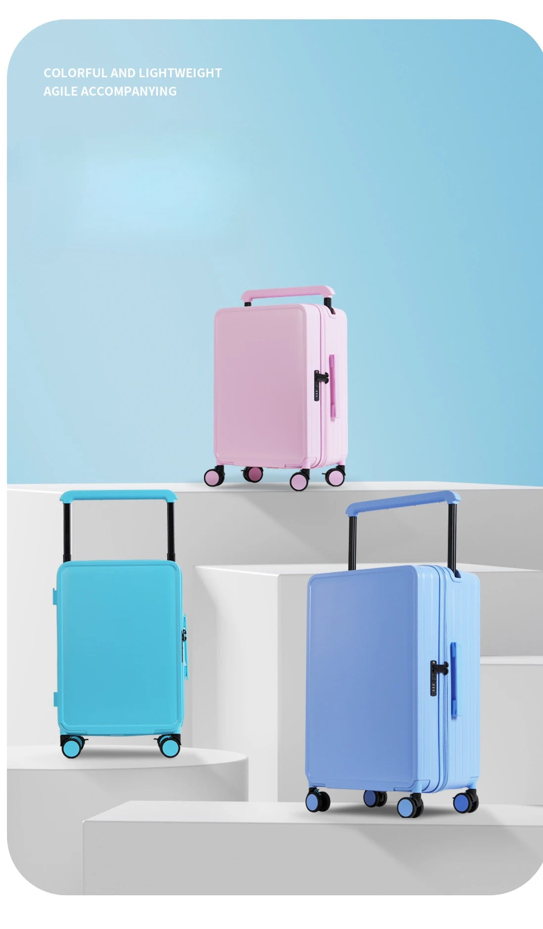 Wide Handle Front Opening Luggage Travel Bags Password Boarding Case 2025 Large Capacity Zipper Rolling Luggage Case