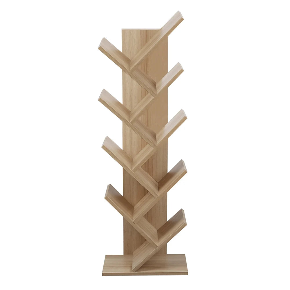 【Breeins】Rustic Standing Tree Bookshelf Wood Display Rack For Home Office Decoration Storage Organizer Shelf Bookcase