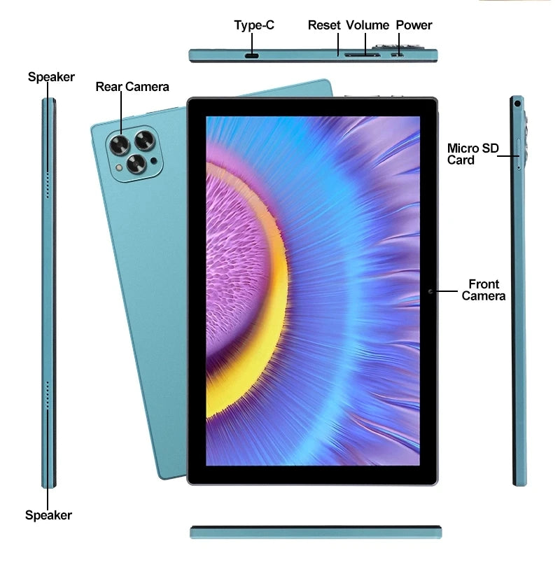 10.1 Inch Android Tablet 4G /5G LTE Phone Call Octa Core 8GB+512GB ROM Bluetooth Wi-Fi Google High Definition Display Tablet PC