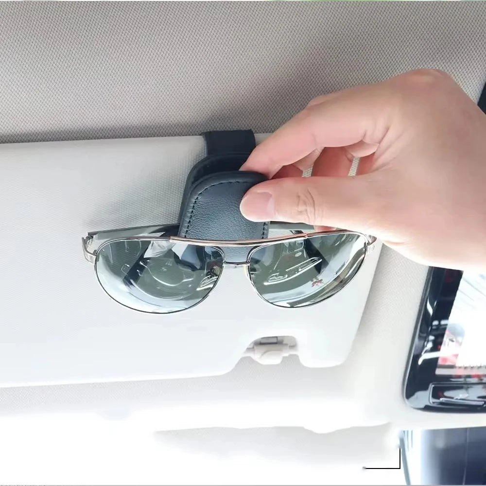 1pcs Universal Car Sunglasses Holder Multi-Functional Ticket Portable Bracket Magnetic Oxhide Sunshade Storage Boxs Auto Parts ﻿