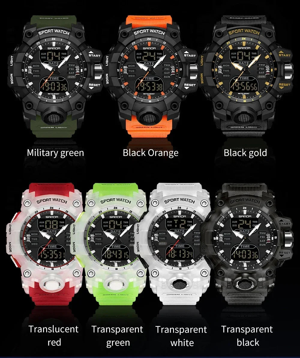SANDA 6126 Military Man Alarm Stopwatch Quartz Wristwatch Male Digital Clock  Dual Display Men Watches Waterproof Sports Watch