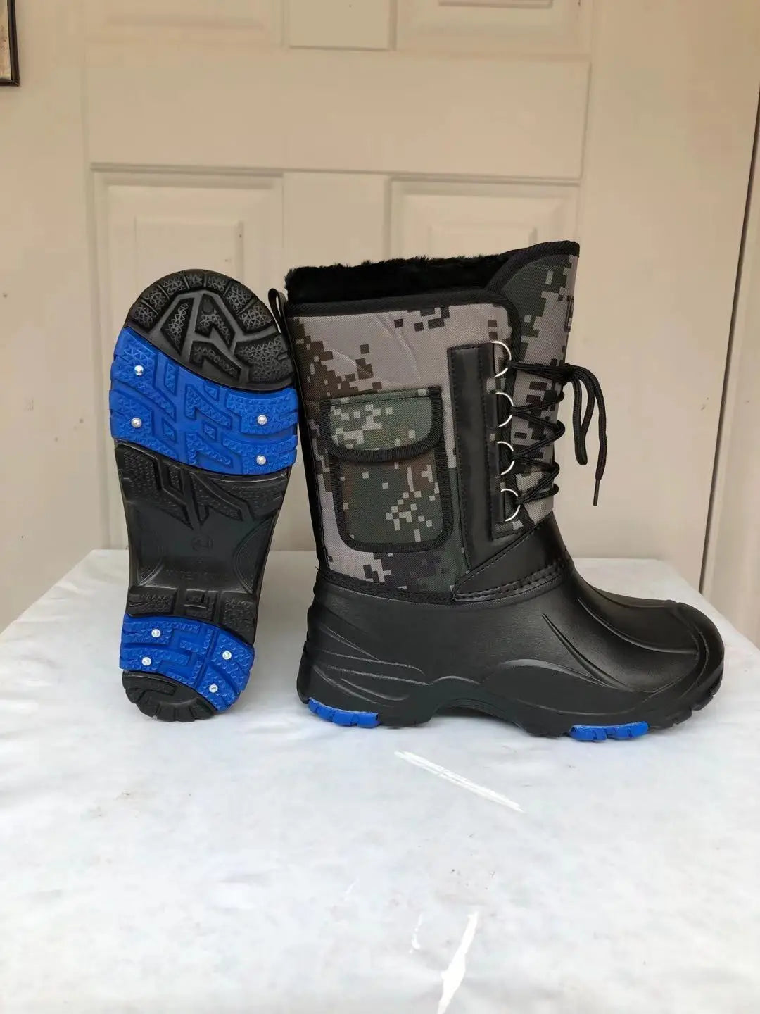 2024 autumn and winter warm men's fashionable snow boots for fishing and skiing, waterproof, simple and casual mid top shoes for