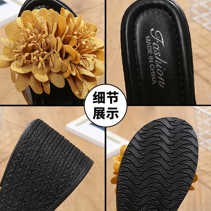2025 Wedges Sandals Women Slippers Summer Beach Platform Shoes Flower Slippers Women High Heel Slippers Women Fashion