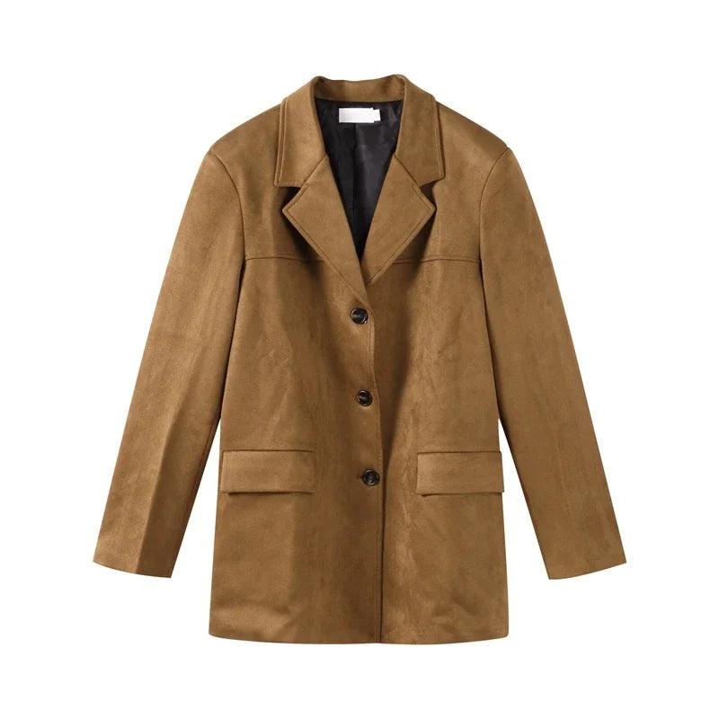 Boyfriend Brown Coat For Women Spring Turndown Collar Long Sleeve Female Jacket 2025 Fashion Loose Single-breasted Lady Coats