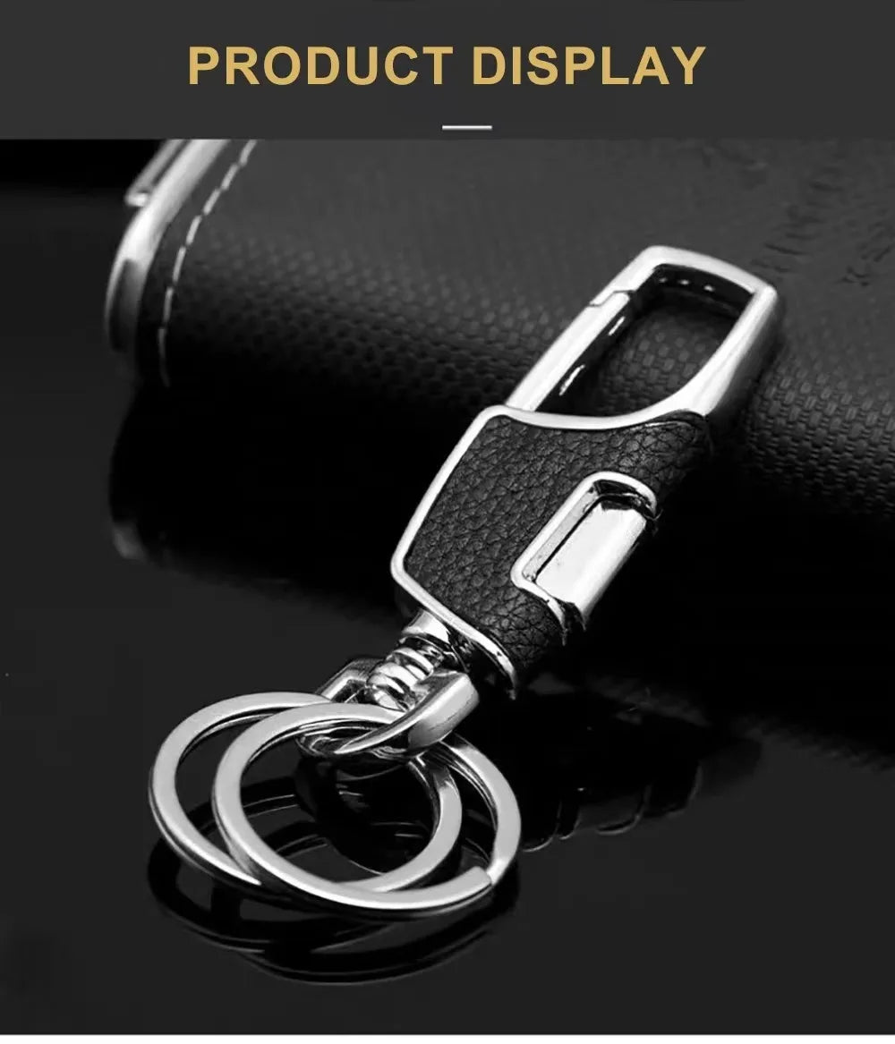 Double-ring metal keychain, simple and stylish. Thick and substantial texture, anti-lost and portable, showcasing men's taste.