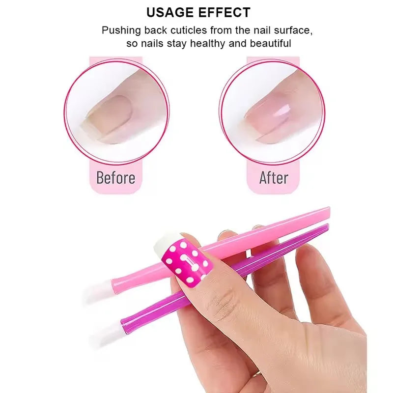 10pcs Rubber Tipped Nail Cuticle Pusher Dead Skin Remover Tool for Nails Manicure Art Salon Color Random