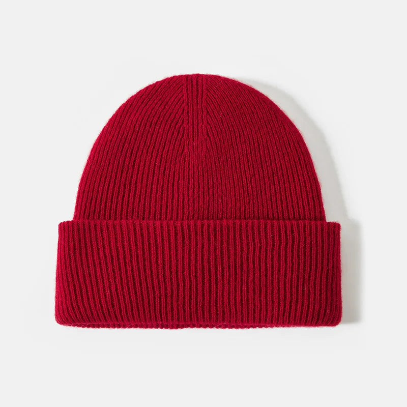 100% Merino Wool Double-Sided Beanie for Men Women Thick Soft Warm Winter Skull Caps Solid Color Knitted Beanies Hat