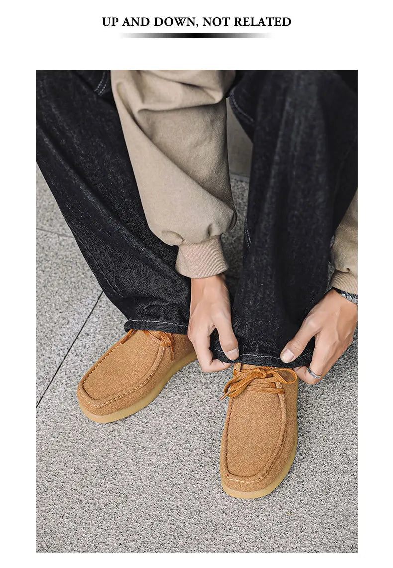 Retro Handmade Men's Casual Shoes Low Top Velvet Surface Smoke Rubber Spring Autumn British Style Flat Heel round Toe N-1