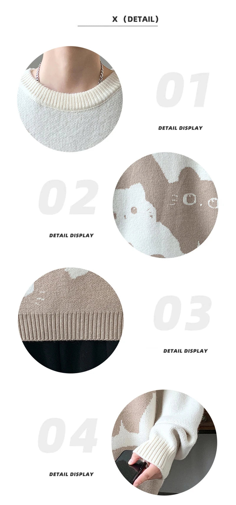 Winter Men's Anime Cat Jacquard Crewneck Knitted Sweaters Hip Hop Fashion Graphic Printed Y2K Jumpers Streetwear Knit Pullovers