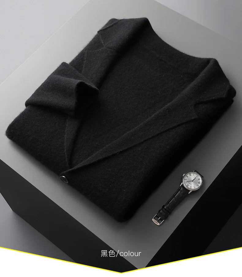 100% Pure Wool Cardigan Men's Spring And Autumn High-End Outerwear Sweater Casual Small Suit Jacket Olive Collar Sweater