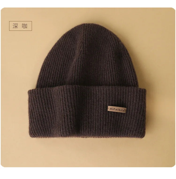 100% Merino Wool Double-Sided Beanie for Men Women Thick Soft Warm Winter Skull Caps Solid Color Knitted Beanies Hat