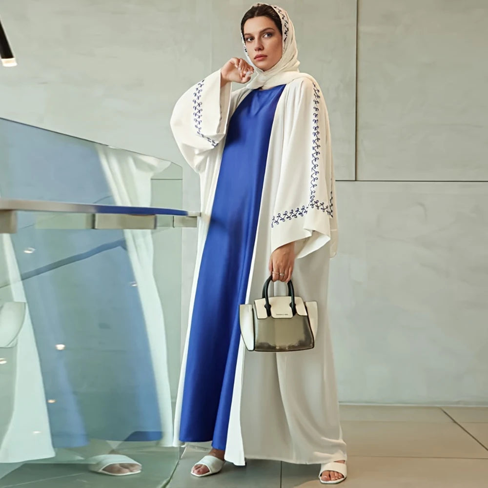 New Arrival Buckles Embroidery Abaya Hijab Dress Kimono Coat Outwear Women Long Sleeve Loose Arabic Muslim Dubai Moroccan Caftan