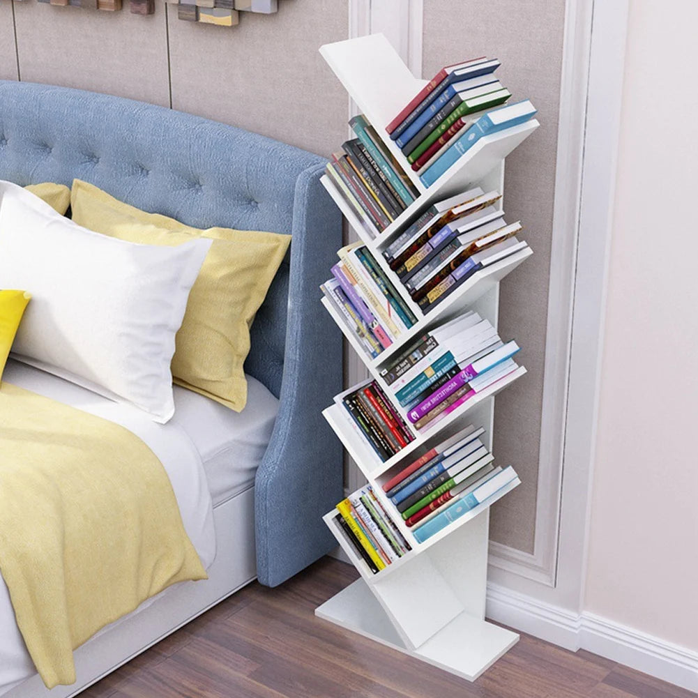 【Breeins】Rustic Standing Tree Bookshelf Wood Display Rack For Home Office Decoration Storage Organizer Shelf Bookcase