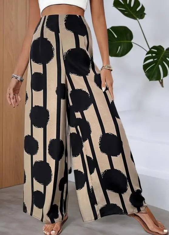 Summer Hot Women's Bohemian Style Printed Wide Leg Pants Loose High Waisted Beach Pants Fashionable and Comfortable Casual Pants