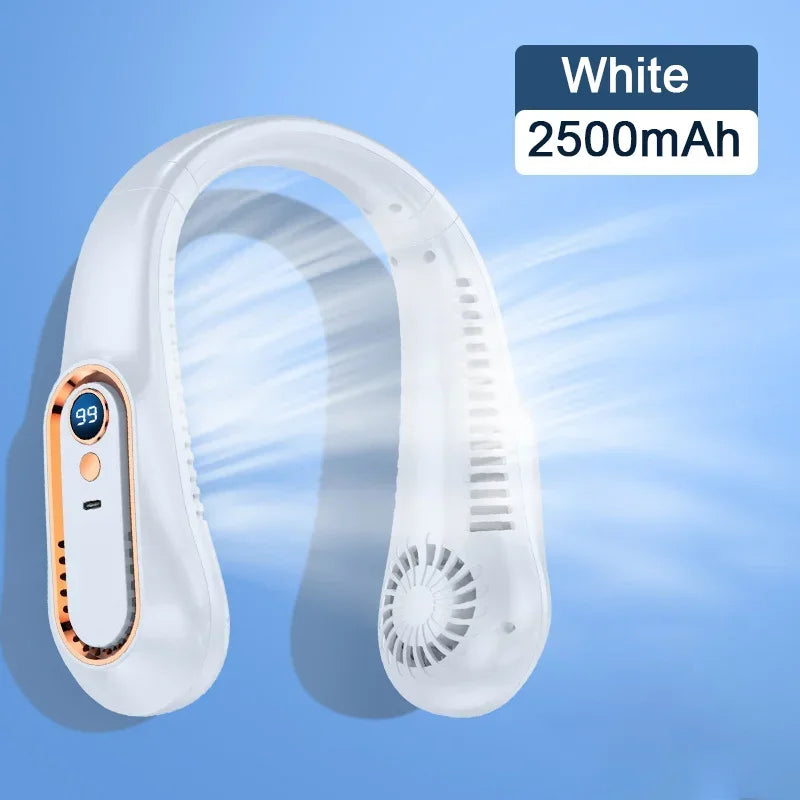 Hanging Neck Fan Digital Display Power Bladeless Neckband Fan Portable Mini Air Cooler USB Rechargeable Electric Fans